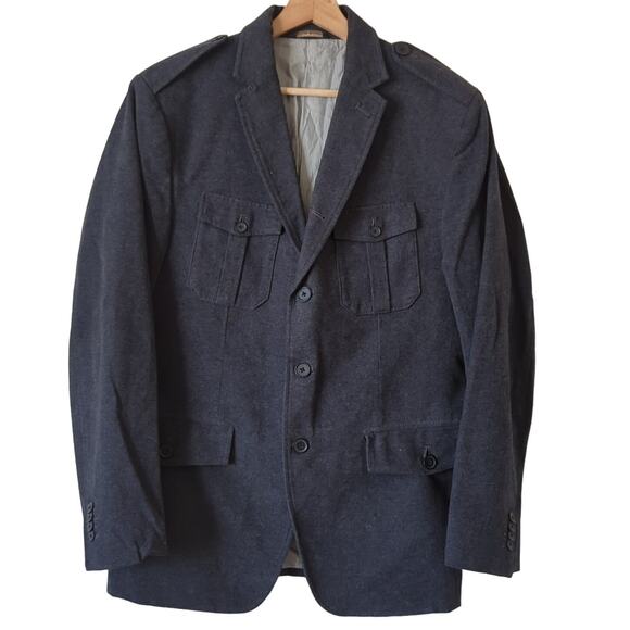 Banana Republic Tailored Fit Blazer Mens 40R Charcoal Gray Utility Cargo Pockets
